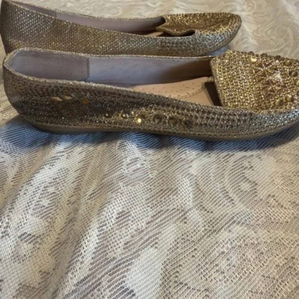 Girls Gold Sparkle Flat Shoes Size 4 Fairy Disney Princess